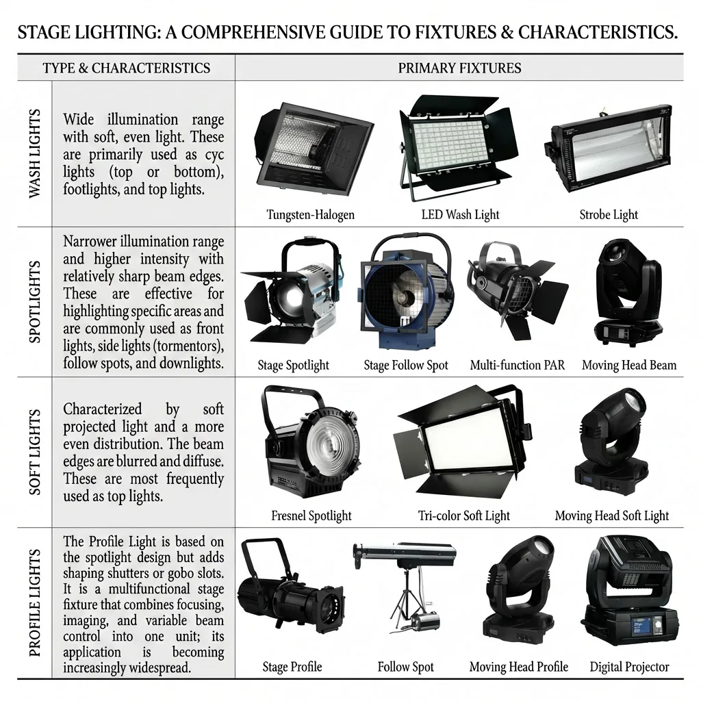 常见舞台灯具按光型分类表