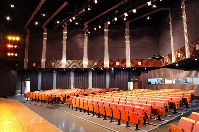 大学多功能厅改造前的另一侧视角,展示原始空间几何与座席关系