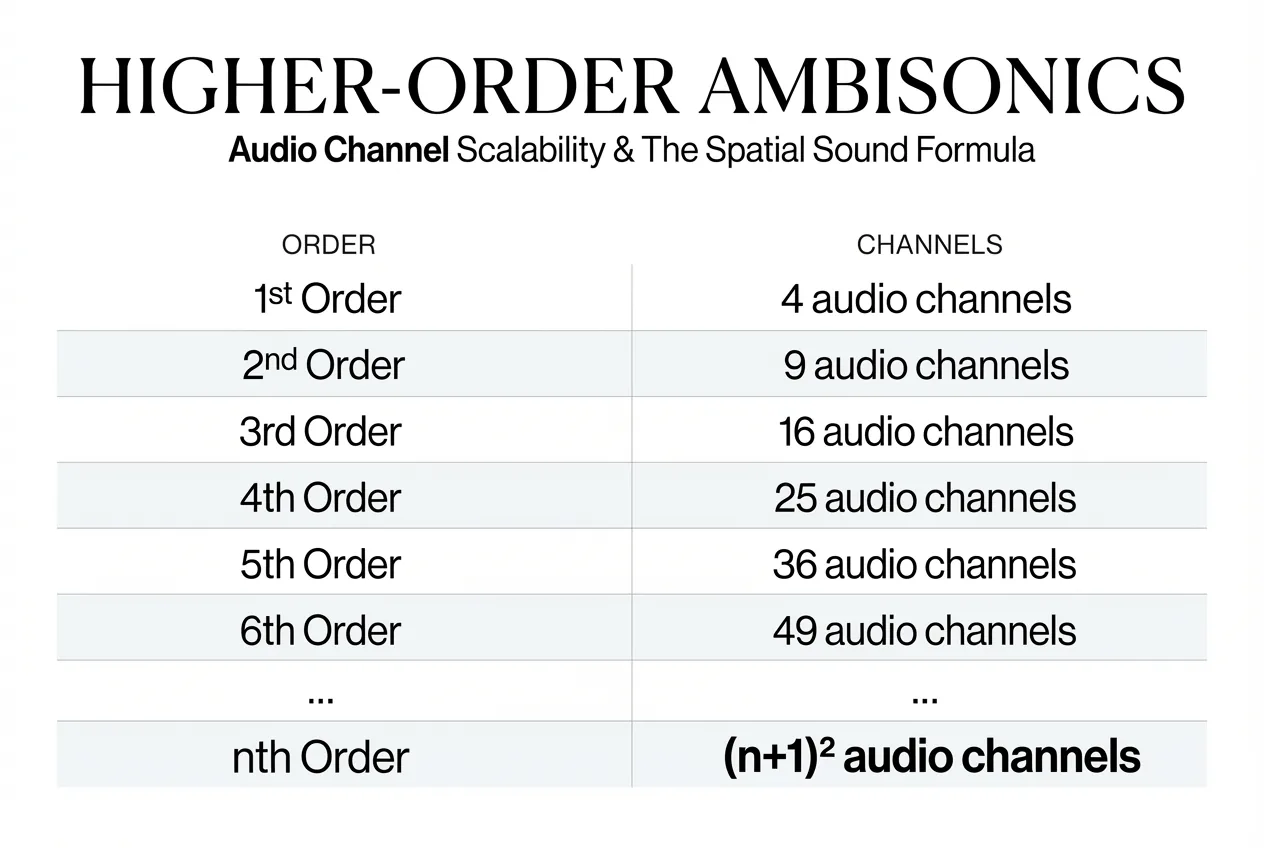 高阶 Ambisonics 通道数量与阶数关系